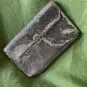 Vintage Whiting & Davis Silver Mesh Evening Bag With Rhinestone Clasp